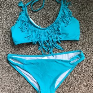 Turquoise fringe bikini large two piece summer